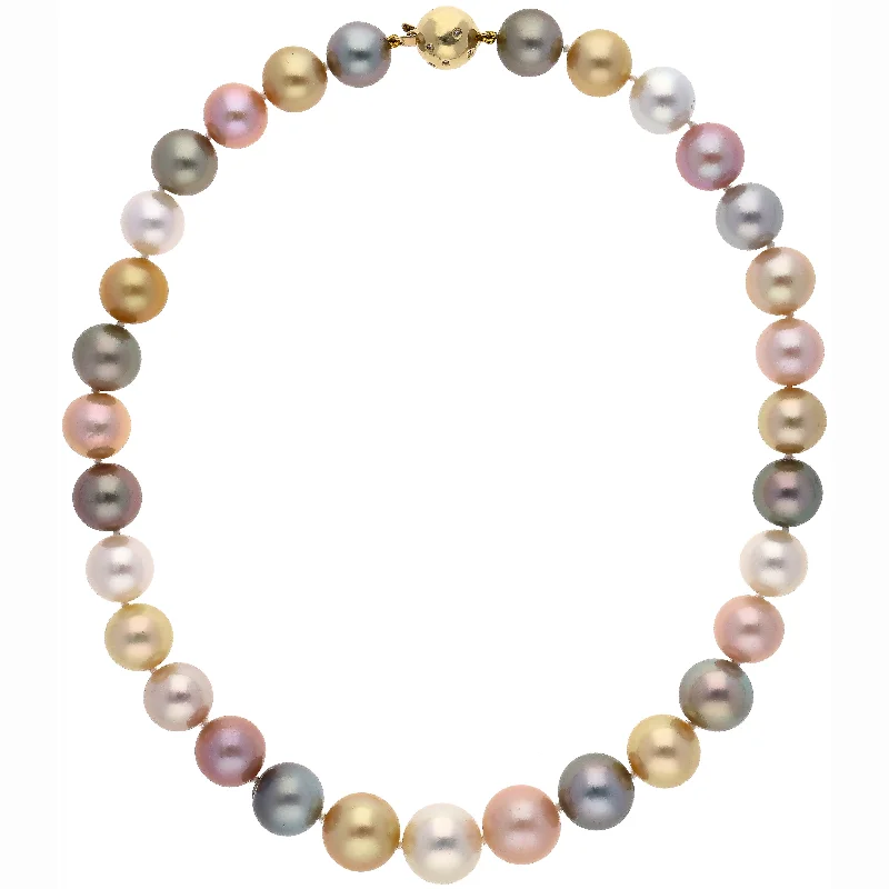 pearl chain necklaces for women -Multi-Colored South Sea Pearl with 14K Gold Diamond Clasp Necklace