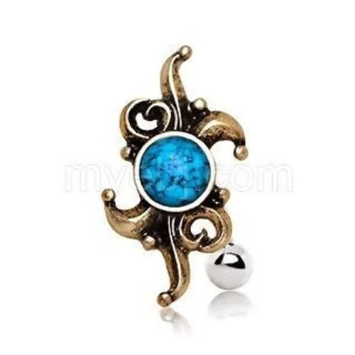 thin wedding bands for women -Antique Turquoise Hinged Top Down Navel Ring