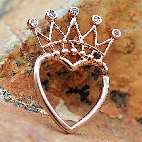 vintage rings for women -Rose Gold Jeweled Crown Heart Seamless Ring