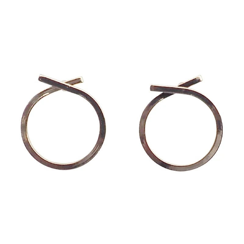 cute earrings for women -Ribbon Circle Hoop Invisible clip on stud earrings ( Gold tone )