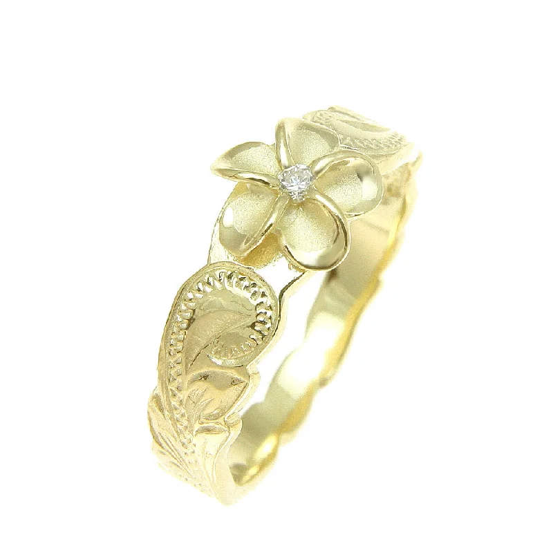 stackable rings for women -925 Sterling Silver Hawaiian Scroll Yellow Gold CZ Plumeria Flower Ring #1-10