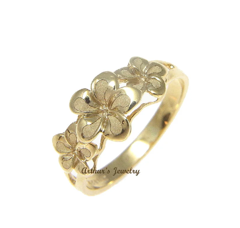 handmade rings for women -SOLID 14K YELLOW GOLD 6.5MM-8MM-6.5MM HAWAIIAN PLUMERIA FLOWER RING