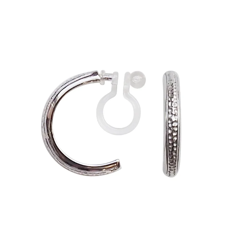 trendy statement earrings for women -925 Sterling Silver Textured Invisible Clip On Hoop Earrings