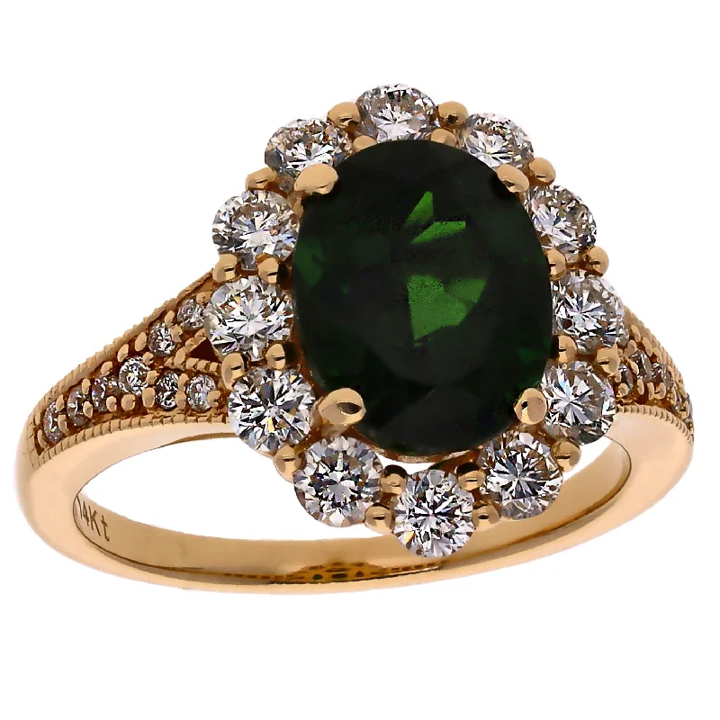 delicate necklaces for women -18K Yellow Gold Oval Chrome Diopside & Diamond Ring