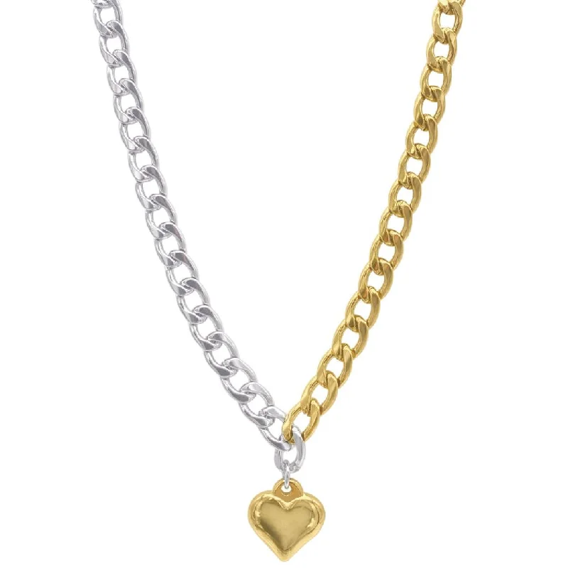 classic gold necklaces for women -Tarnish Resistant Mixed Metal Heart Chain Toggle Necklace