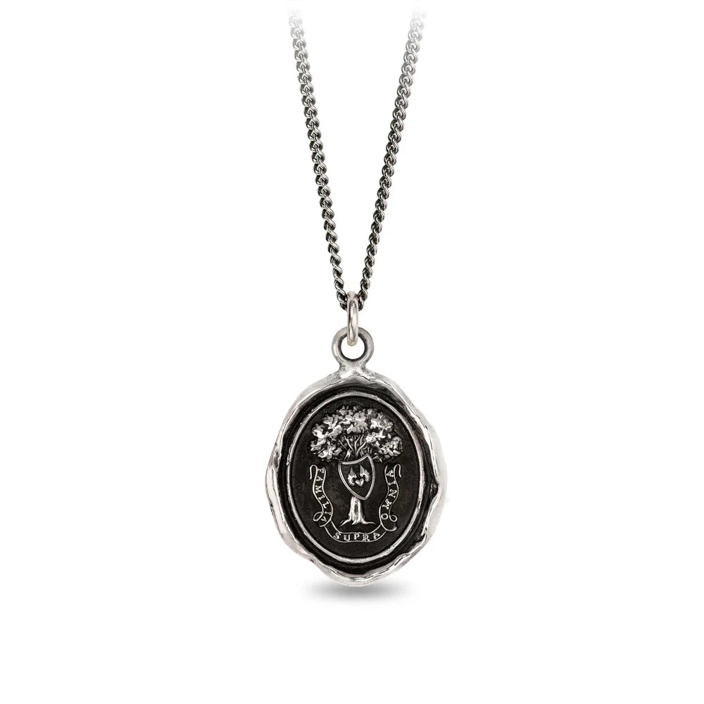 trendy necklaces for women -Pyrrha Sterling Silver "Family above All" Talisman Pendant 18" Necklace