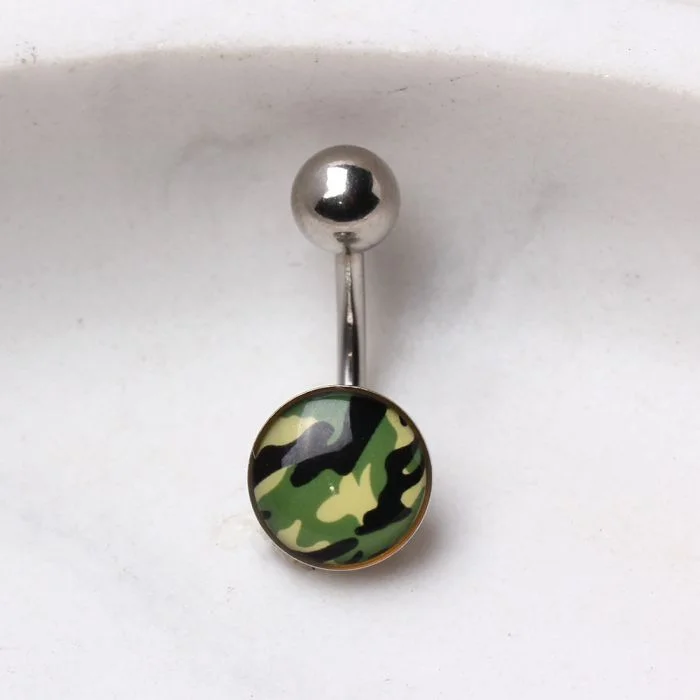 silver rings for women -316L Surgical Steel Camouflage Navel Ring