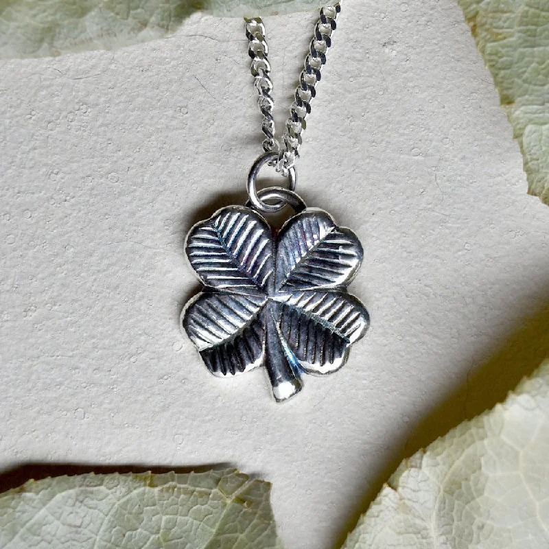 layered necklaces for women -'4 Leaf Clover' Die Struck Silver Necklace