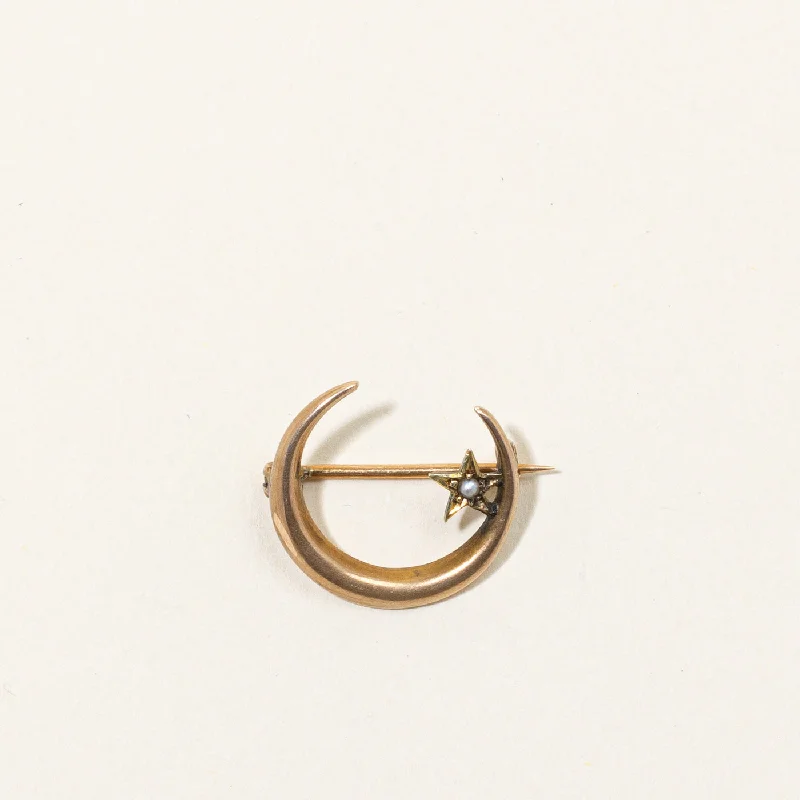 Seed Pearl Crescent Moon Brooch