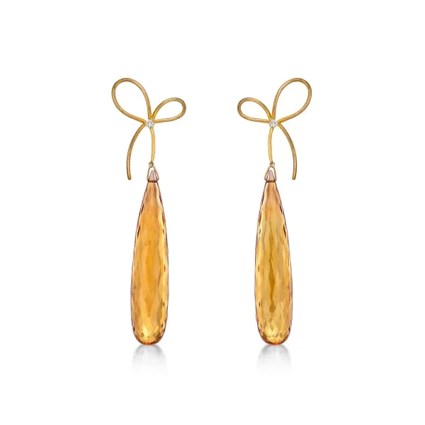 casual earrings for women -Donna Lasic - Long Citrine Drop Earrings