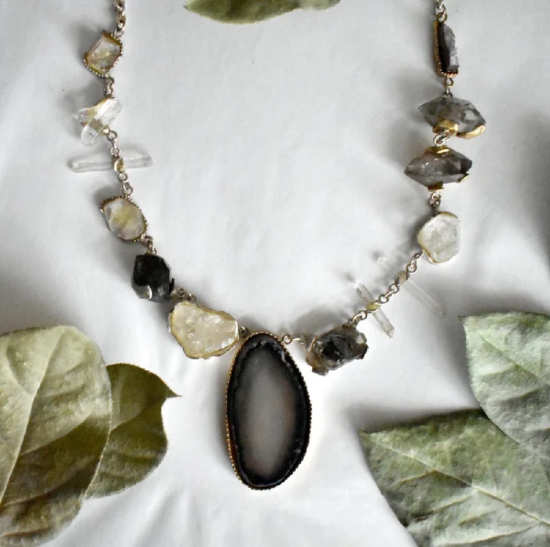 elegant necklaces for women -Ambrosia Statement Necklace with Agate, Apophyllite, Quartz & Amethyst