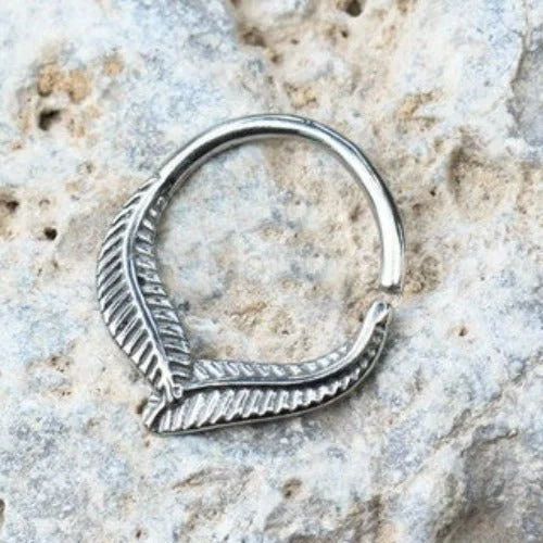 fashion gemstone rings -316L Stainless Steel Leaf Seamless Ring / Septum Ring