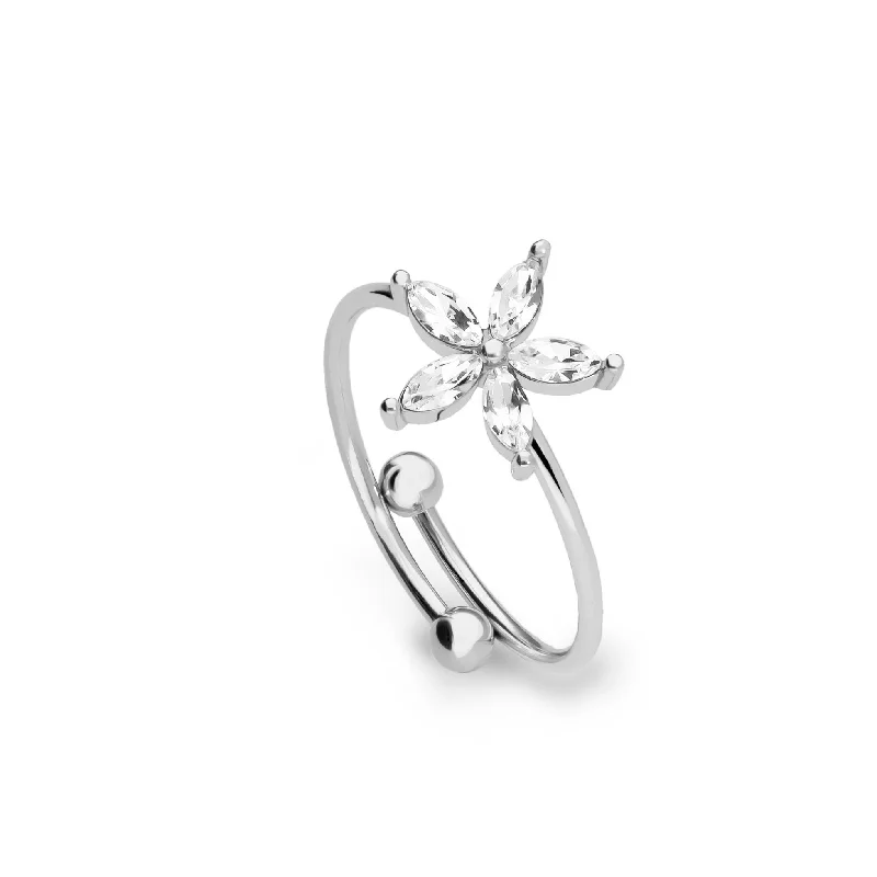 personalized rings for women -Flower ring silver