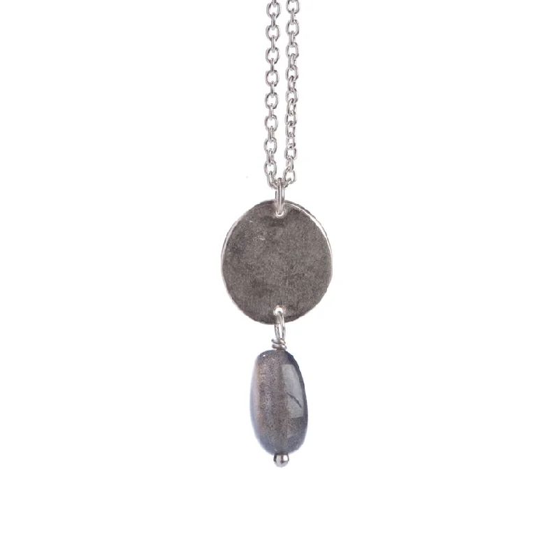 luxury chain necklaces for women -Silver Necklace with Disc & Labradorite