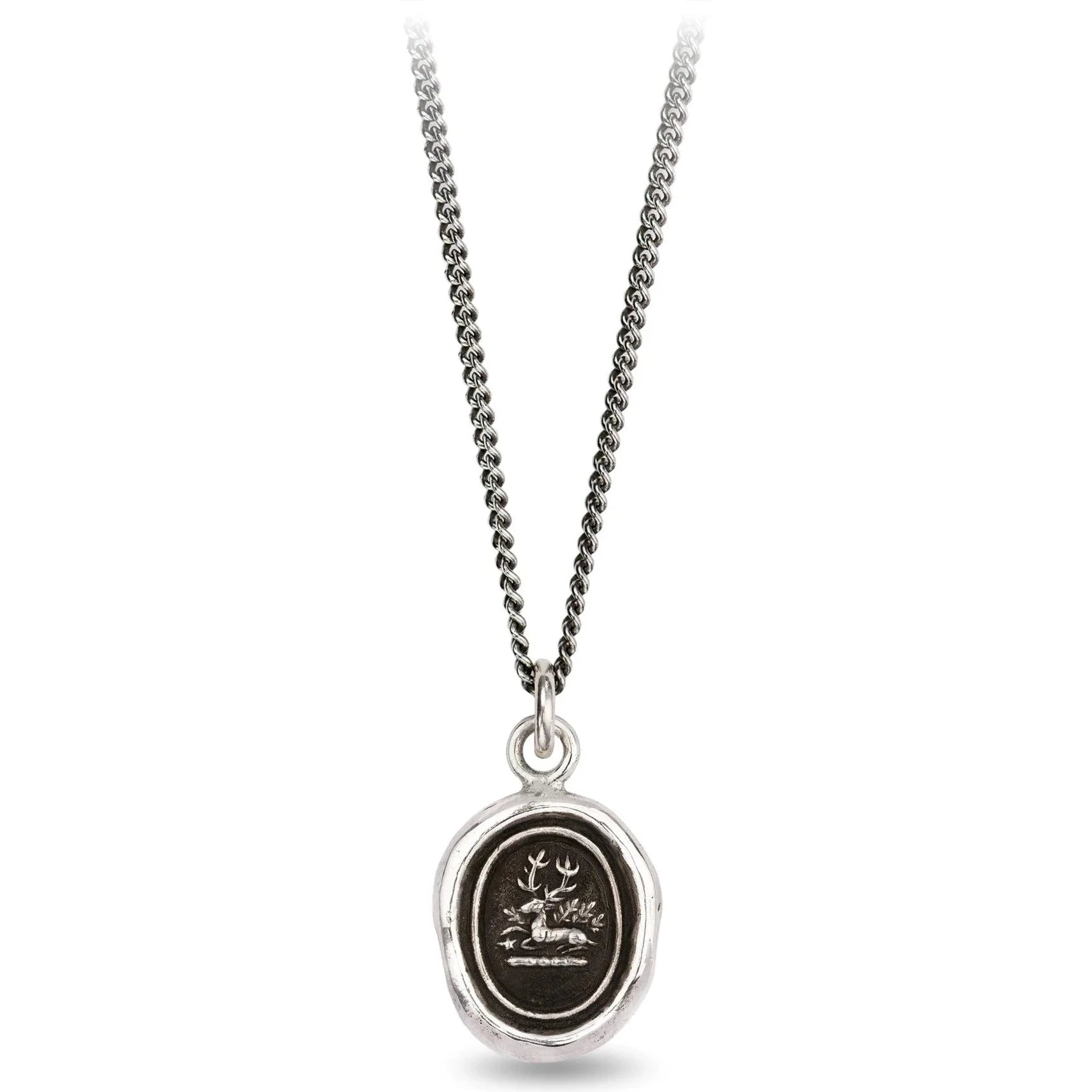 delicate necklaces for women -Pyrrha Sterling Silver "Grounding" Talisman Pendant on 18" Oxidized Fine Curb Chain Necklace