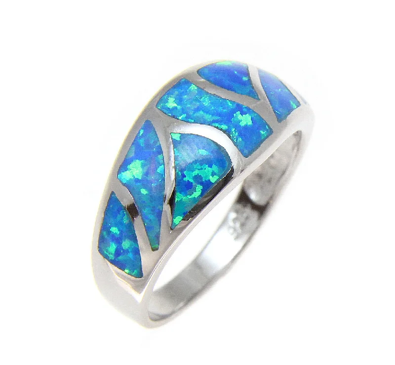 custom engagement rings -925 Sterling Silver Rhodium Women Men Blue Opal Ring Size 5-10