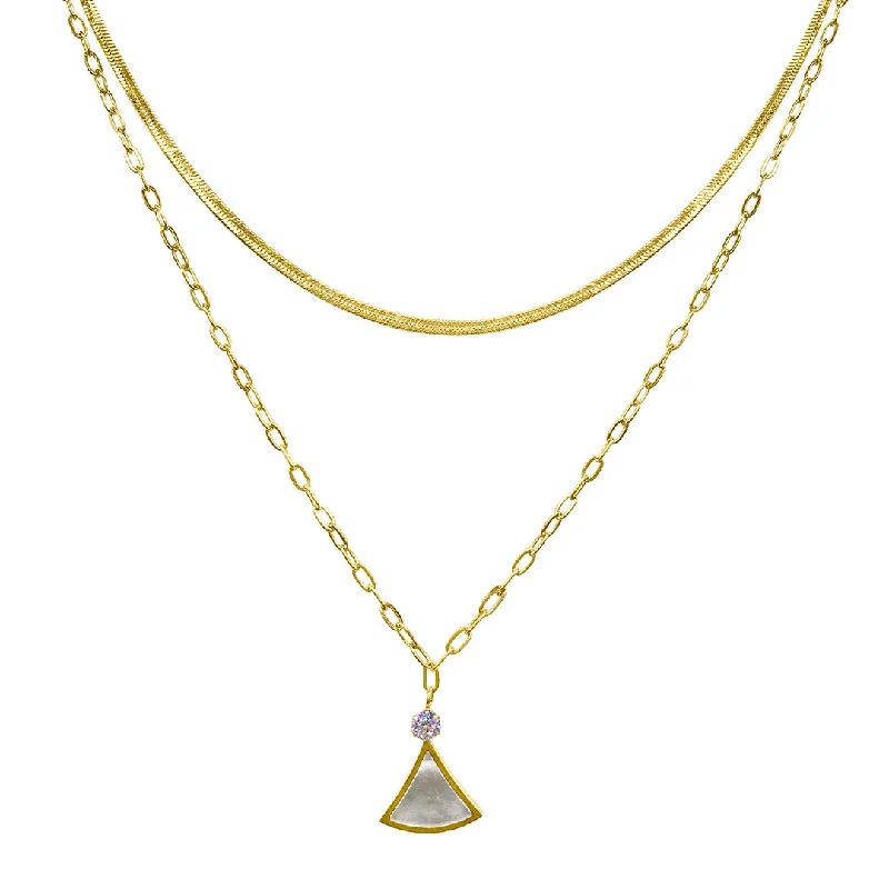 wedding chain necklaces for women -Tarnish Resistant 14k Gold Plated Layered Mixed Chain Ginko Leaf Necklace