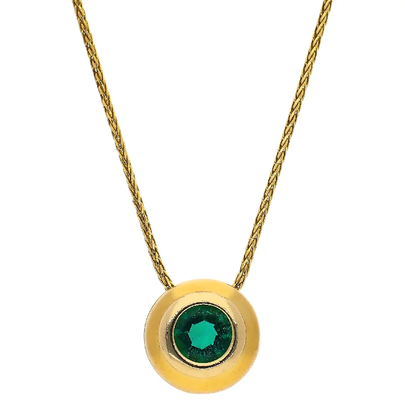 gemstone necklaces with gold chain -14k Yellow Gold Emerald Bezel Set Necklace