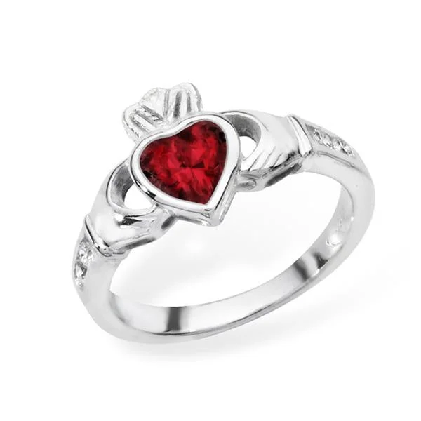 wedding rings for women -July Birthstone Claddagh Ring - Sterling Silver