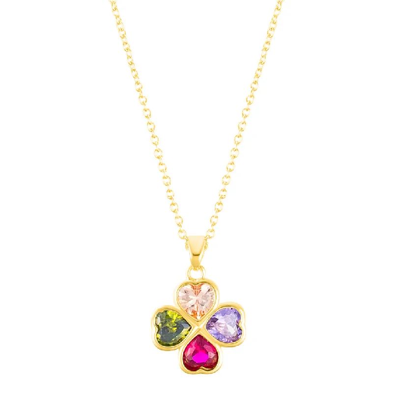 wedding necklaces for women -14k Gold Plated Adjustable Multicolor Crystal Heart Clover Necklace