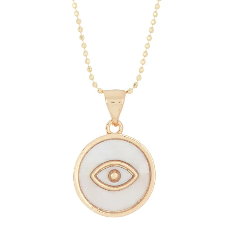 boho necklaces for women -14k Gold Plated Mother of Pearl Evil Eye Pendant Necklace