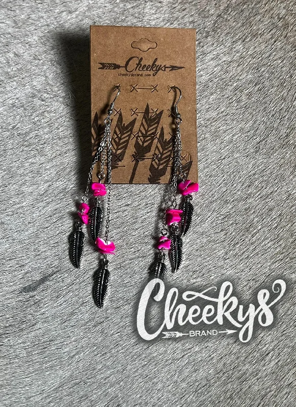 elegant earrings for women -Dangle My Hot Pink Feather Earrings