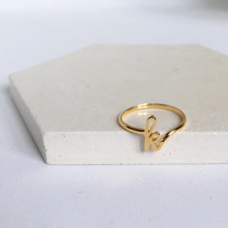 elegant engagement rings -Initial Ring, Solid 14k Gold