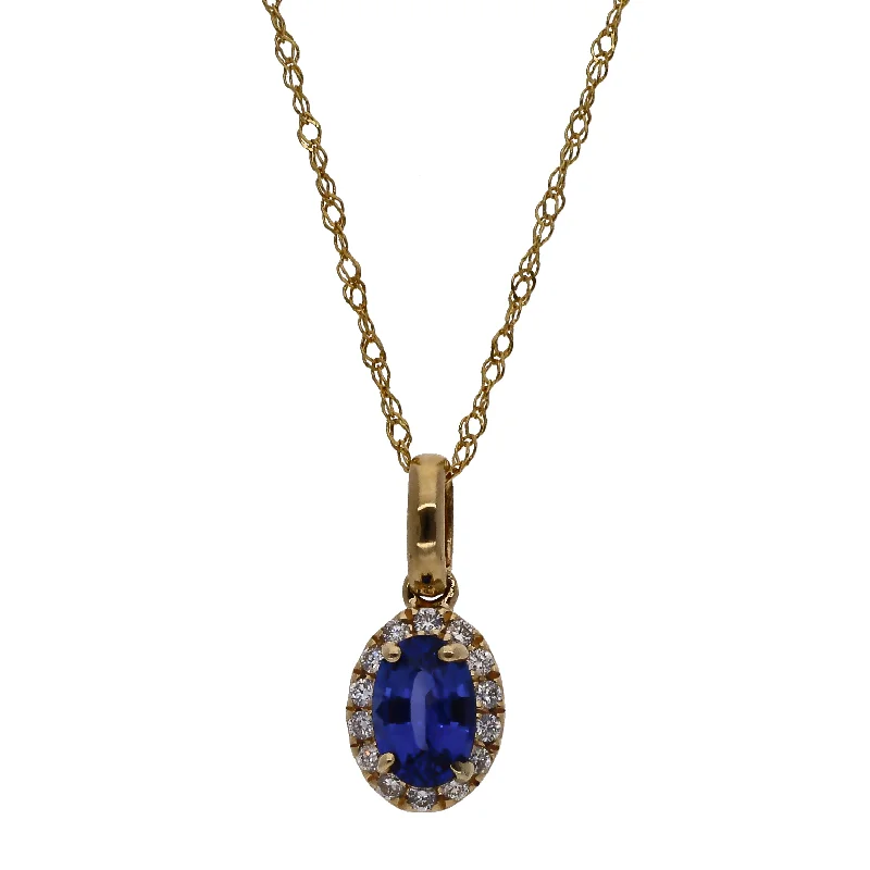 heart necklaces for women -14K Yellow Gold Sapphire and Diamond 18" Necklace