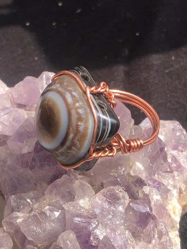 engagement ring sets -Evil Eye Sardonyx Crystal Copper Wirewrapped Ring