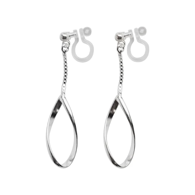 pearl drop earrings for women -925 Sterling Silver Dangle Teardrop Hoop Invisible Clip On Earrings