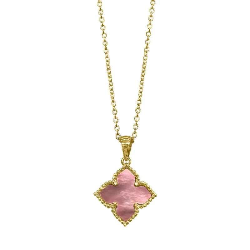 boho necklaces for women -14k Gold Plated Pink Flower Mother of Pearl Necklace