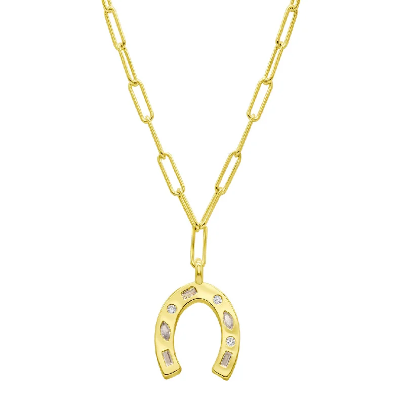 personalized pendant necklaces -14k Gold Plated Paperclip Horseshoe Necklace