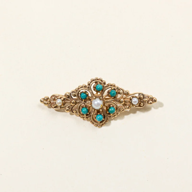 Simulant Turquoise & Natural Pearl Brooch | 0.50ctw |