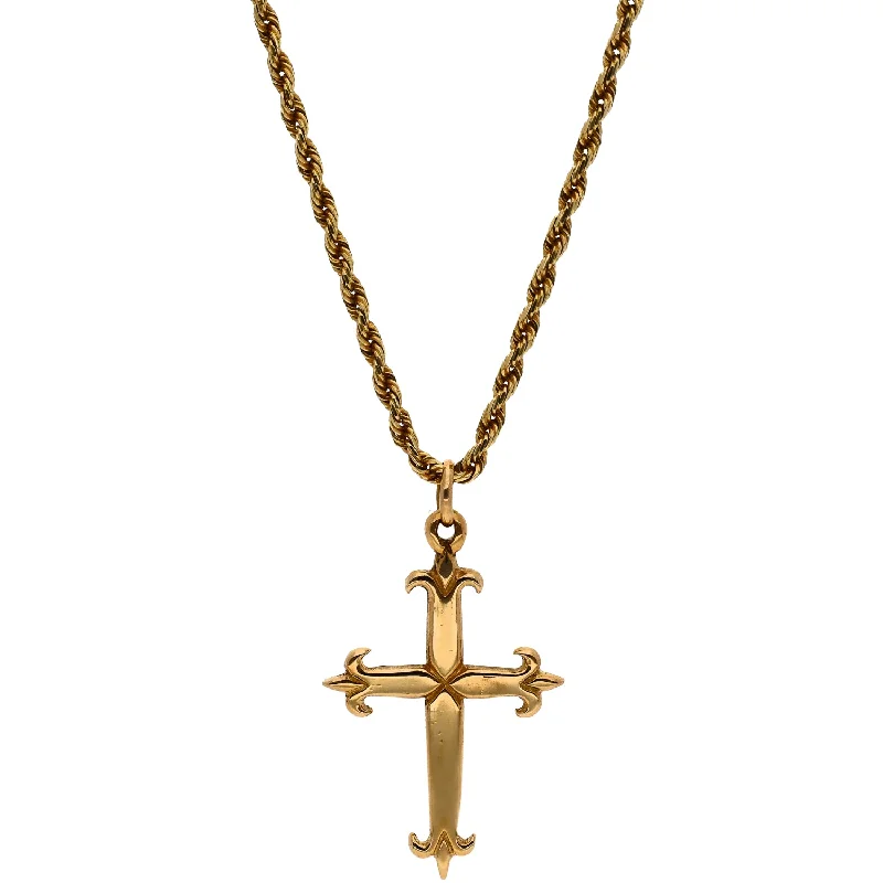 personalized gold necklaces for women -14K Yellow Gold Cross Pendant with Gold Rope Chain