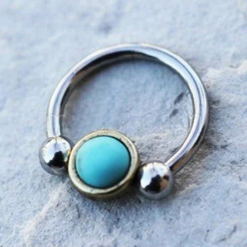 infinity rings for women -316L Stainless Steel Turquoise Snap-In Captive Bead Ring / Septum Ring