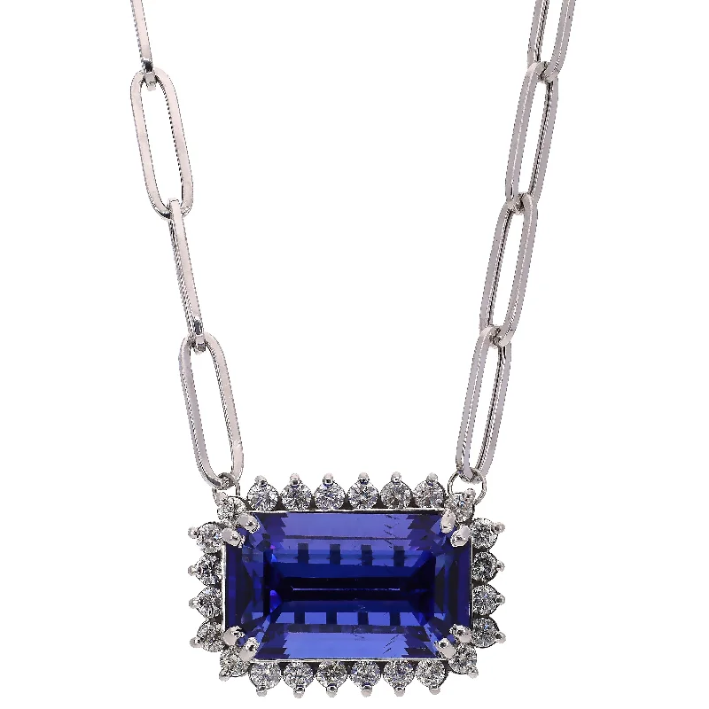 simple charm necklaces for women -18K White Gold Tanzanite Station Necklace with Paperclip Chain