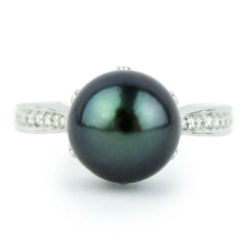 custom rings for women -Tahitian Pearl & Diamond Fleur-de-lis Ring