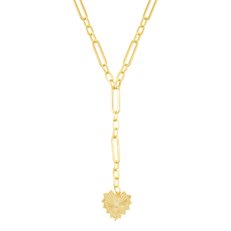 trendy pendant necklaces for women -14k Gold Plated CZ Jagged Heart Mixed Link Y-Necklace