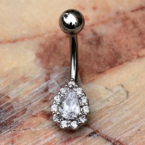 custom name rings -316L Stainless Steel Teardrop Cut CZ Navel Ring