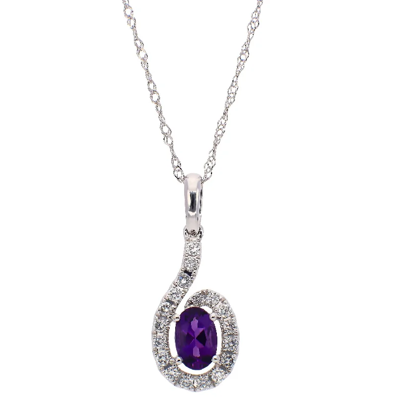 modern gemstone necklaces for women -14K White Gold Amethyst and Diamond Necklace