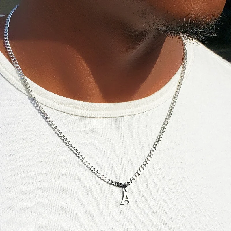 gemstone pendant necklaces for women -Men's Steel Letter Necklace