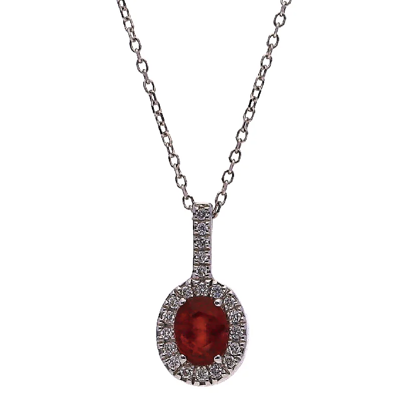 gold bar necklaces for women -14K White Gold Oval Ruby and Diamond Necklace