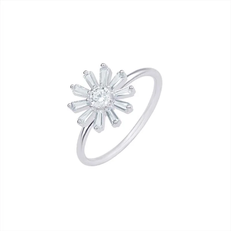 gemstone wedding rings -Snowflake Ring with CZ - Sterling Silver