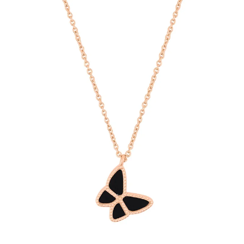 elegant necklaces for women -14k Rose Gold Plated Black Butterfly Necklace