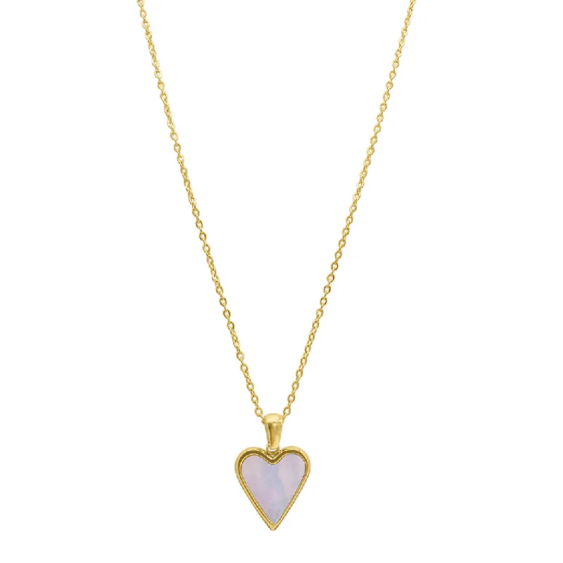 vintage-style necklaces for women -Tarnish Resistant 14k Gold Plated White Mother of Pearl Heart Necklace