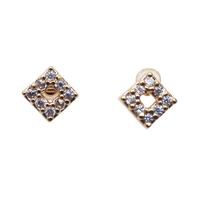 personalized earrings for women -Square Cubic Zirconia Crystal Pave Invisible Clip On Stud Earrings ( Gold tone )