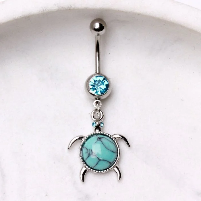 custom rings for women -316L Stainless Steel Turquoise Turtle Dangle Navel Ring