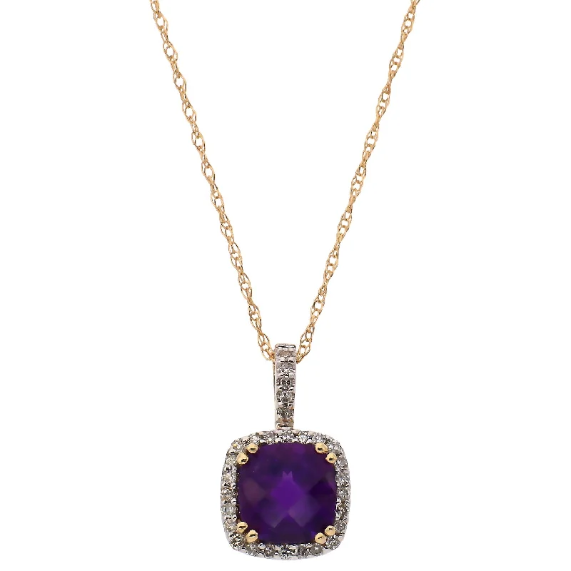 zodiac necklaces for women -14K Yellow Gold Amethyst and Diamond Necklace