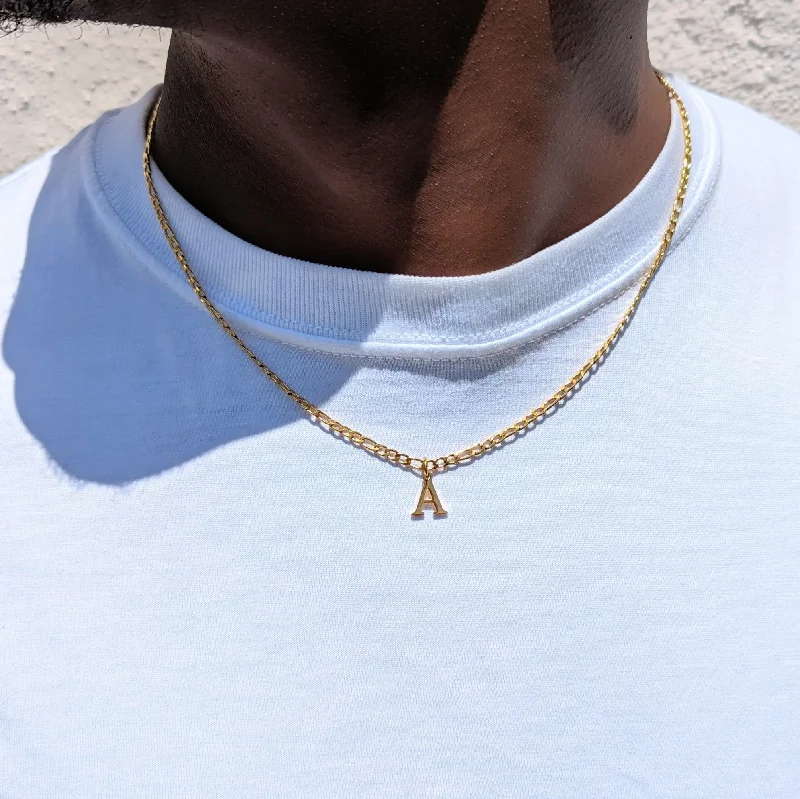 long chain necklaces for women -Men's Gold Capital Initial Figaro Necklace