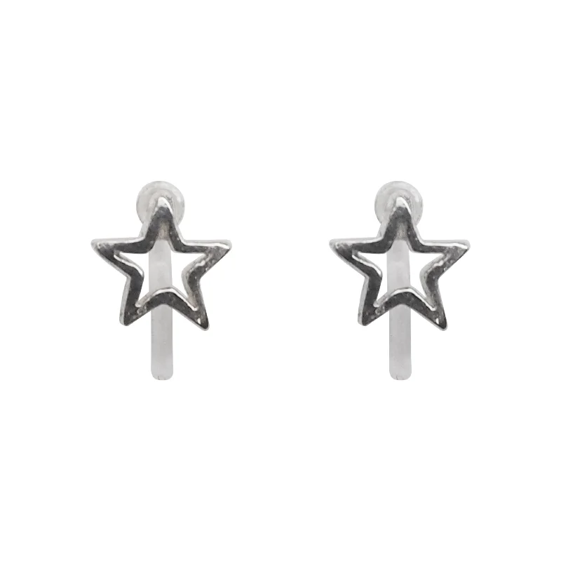 silver hoop earrings for women -925 Sterling Silver Star Invisible Clip On Stud Earrings